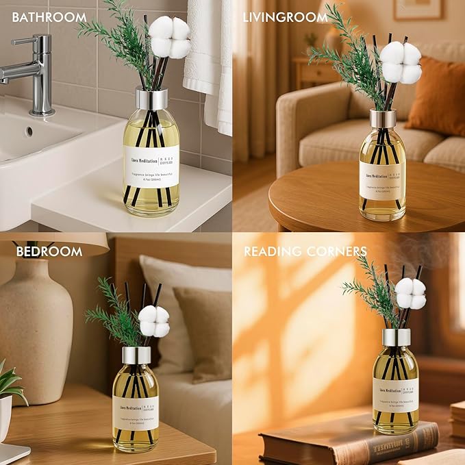 Clesh Reed Diffuser Set, 6.7 oz Linen Scented Diffuser with Sticks, Home Fragrance Reed Diffuser for Bathroom Shelf Decor, Linen Meditation