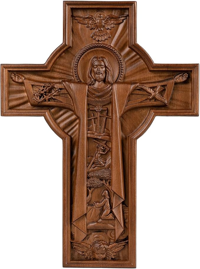 BGCOPPER Jesus Crucifix Wall Cross Handmade Wooden Cross for Wall Decor for Home Room Christmas Gift