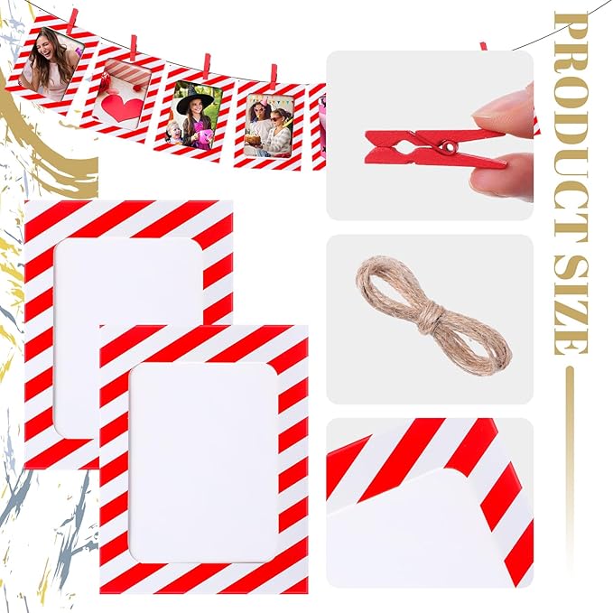 Janlaugh 100 Pcs Paper Photo Frames 4x6 Red and White Paper Picture Frame with 100 Clip 10 String Kit DIY Hanging Cardboard Photo Holder Christmas Wall Decor Wedding Home