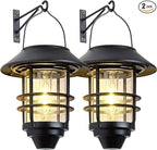 Solar Lantern Outdoor Lights, Hanging Waterproof Lantern Lights with Wall Mount Kit for Garden Porch Fence 2 Pack