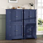 ChooChoo Bathroom Floor Cabinet, Modern Bathroom Storage Cabinet with 4 Doors and Adjustable Shelves, Freestanding Cupboard for Living Room, Navy Blue