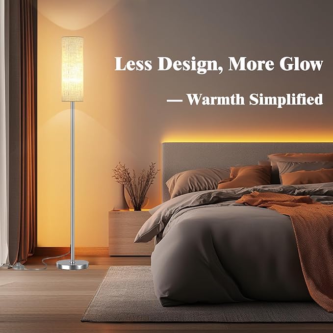 Smart LED Floor Lamp with APP Control & RGB Colors - Dimmable Standing Lamp for Living Room, Bedroom, Gaming - Remote, Timer, 9W Bulb Included, 67" Modern Tall Lamp (Silver Beige)