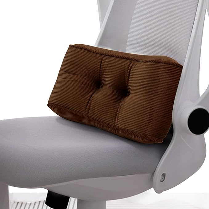 Lumbar Support Pillow for Office Chairs, Back Support Pillow for Lower Back Pain Relief, Soft & Good Support Corduroy Desk Lumbar Cushion, Small (Brown)