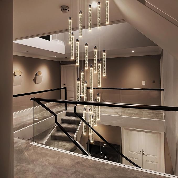 20-Lights Chandelier LED Dimmable Chandeliers for Entryway Flush Mount Ceiling Pendant Light Fixture Crystal Chandeliers for Living Room Black Finished Lighting Modern 156in High Ceiling Chandelier