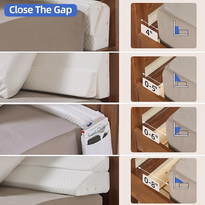 Adjustable Queen Bed Wedge Pillow for Headboard Gap 0-8", 60"x10"x6" Bed Gap Filler Triangle Pillow Stopper, Fills The Gap Between Headboard and Mattress or Wall for Sleeping & Reading