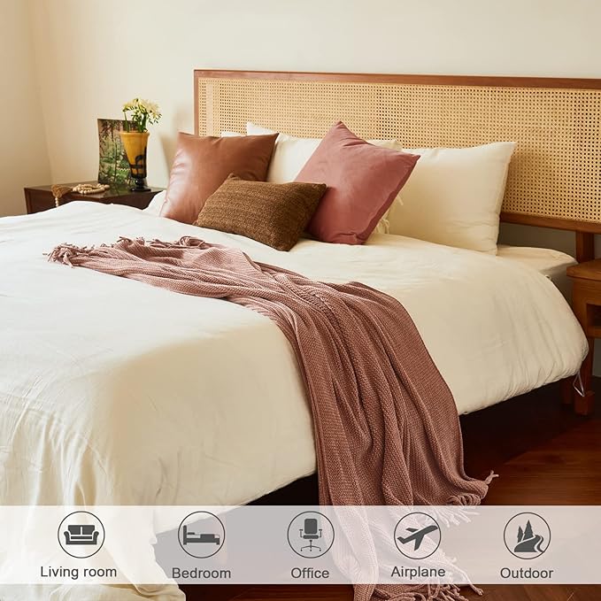 lifein Pink Throw Blanket for Couch, Soft Boho Decor Bed Throw,Cozy Chenille Knitted Small Farmhouse Lightweight Throw for Spring(Pink,50 * 60")