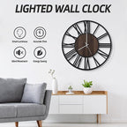LEIKE Large Wall Clocks with Night Light Battery Operated,Silent Non Ticking,Rustic Modern Big Wood Clock for Living Room, Bedroom,Kitchen,Farmhouse,Office,Home Decor-24 Inch(Roman Numerals)