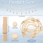 Wall Hanging Photo Display with Wooden Beads Garland 4 Feet Boho Collage Picture Frame DIY Picture Photo Frame Set with 9 Wood Clips for Rustic Country Home, Office Nursery Room Decoration(2 Pieces)