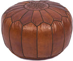 Handmade Moroccan Genuine Leather Pouf Ottoman Cover – Unstuffed Foot Stool Ottoman, Boho Foot Rest Under Desk, Round Ottoman for Living Room, Bedroom - Housewarming Gifts New Home, Weddings Gifts