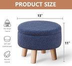 Wimarsbon Storage Ottoman, Modern Round Footrest with Soft Padded Seat, Teddy Velvet Footstool with Wood Legs, Accent Small Table or Plant Stand for Hallway, Living Room (Grey-Blue)