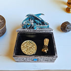 Dragon Statue Jewelry Box, Medieval Fantasy Myth Dragon With Cover Treasure Box, Dragon Statue Decoration Collection Gift Box. (Blue)