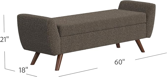 HomePop Modern Storage Bench with Wood Legs Home Décor|Bench with Storage for Living Room & Bedroom - Dark Brown Boucle