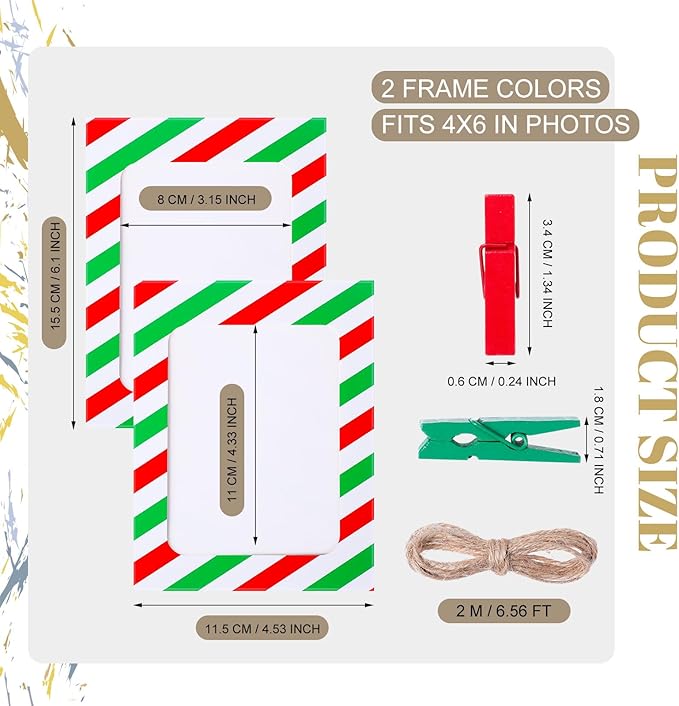 Janlaugh 100 Pcs Christmas Paper Photo Frames 4x6 Red and Green Paper Picture Frame with 100 Clip 10 String Kit DIY Hanging Cardboard Photo Holder Christmas Wall Decor Wedding Home