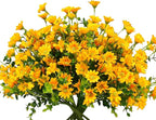 alyptus Fake Mums Outdoor Yellow Flowers 8 Bundles Plants for Outside Fall Artificial Flower UV Resistant for Wedding Home Garden Window Box Decor