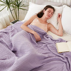 EMME Cotton Throw Blanket for Couch Soft Muslin Blankets 50"x60" Lightweight Breathable Blanket All Season Gauze Blanket, Lavender