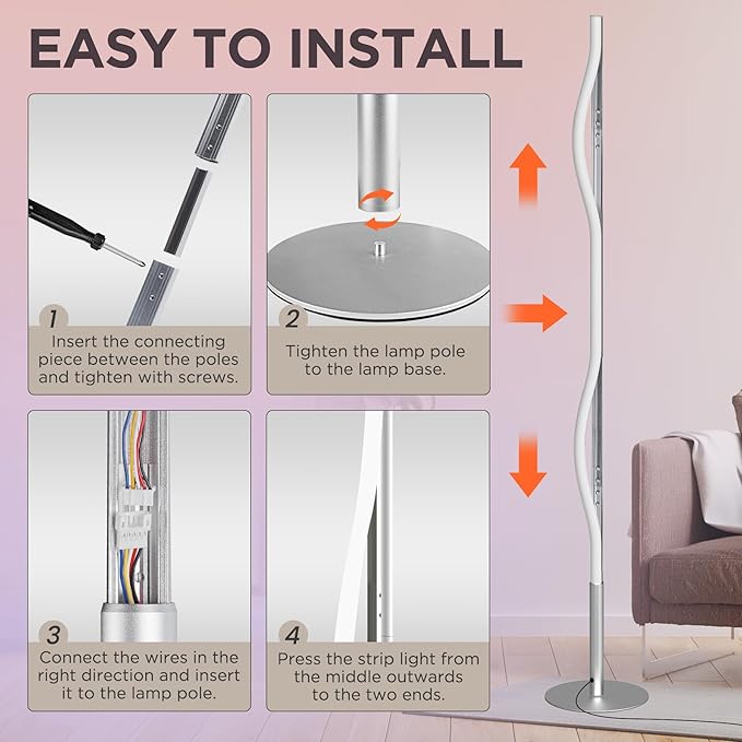 LED Corner Floor Lamp, Set of 2 Minimalist Dimmable Light with Remote, 2700-6500k Color Temperature Stepless Adjustable, 58" Tall Standing Lamp for Living Room, Bedroom, Office, Silver