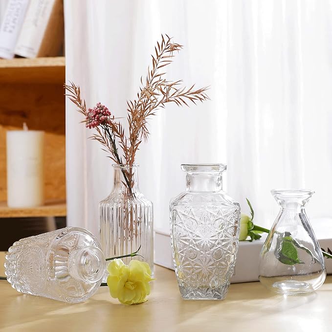 Glass Bud Vases -Set of 20 for Flowers, Small Clear Bud Vases in Bulk for Centerpieces Home Decor, Mini Glass Assorted for Rustic Wedding Floral Arrangements Home Table Decorations