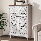 47" Tall Storage Cabinet with Doors and Shelves, Wood Accent Cabinet with Distressed Finish, Buffet & Sideboard for Living Room, Entryway, Dining Room, Bedroom, White