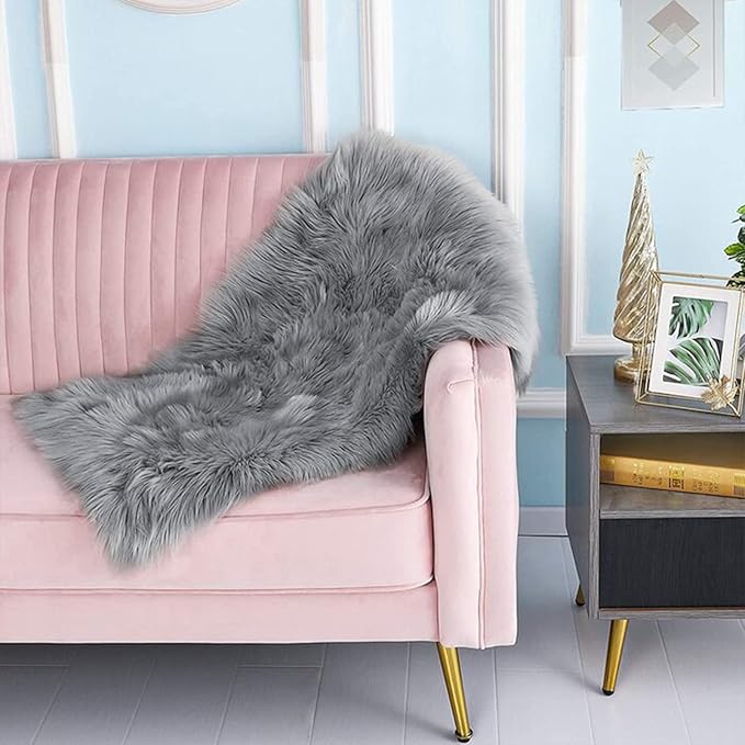 Latepis Small Rugs for Bedroom 2x3 Grey Faux Sheepskin Rug for Living Room Super Soft Rugs for Dorm Room Fluffy Rug for Bedroom Rectangle