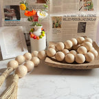 OMISHE 60" Long Extra Large Wood Bead Garland with 1.6" Diameter Wooden Beads and Tassels, Rustic Farmhouse Country Decorative Beads for Home Decor Tiered Tray Decor, Natural Beige