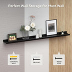 70.9 Inches Long Floating Shelves, 2 Set Modern Wall Shelf for Bedroom, Nursery Book Shelf with Lip, Picture Ledge Shelf for Wall Decor Living Room Bathroom Kitchen - Black