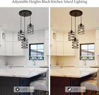 Pendant Lights Kitchen Island Black Pendant Light Fixtures 3-Light Spiral Iron Kitchen Island Lighting Adjustable Hanging Cluster Pendant Lighting for Dining Room with Clear Glass Shade