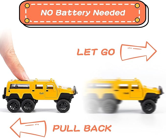 KIDAMI Diecast Toy Trucks 4 Pack Die Cast Metal Toy Cars Pull Back Cars Openable Doors Off-Road Vehicles Birthday Gift for Boys and Toddlers (Original)