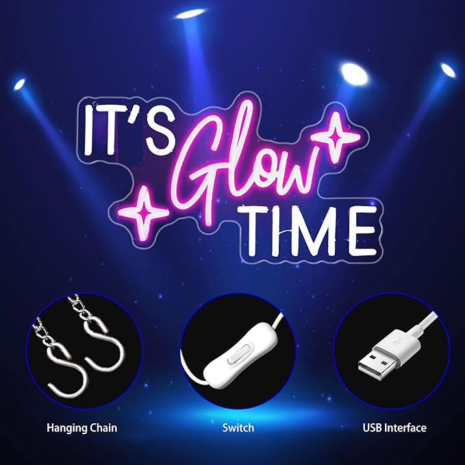 It's Glow Time Neon Sign, Neon Signs for Wall Decor Neon LED Signs Room Neon Light Up Signs Home Decor for Bedroom Club Party Bar Shop USB Operated