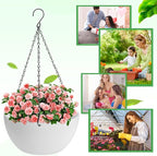 10 inch Hanging Planters for Indoor Plants, 2 Pack Planters for Outdoor Plants with Drainage Holes and Chain, Round Plastic Hanging Baskets, Hanging Flower Pots for Balcony Garden Decor-White