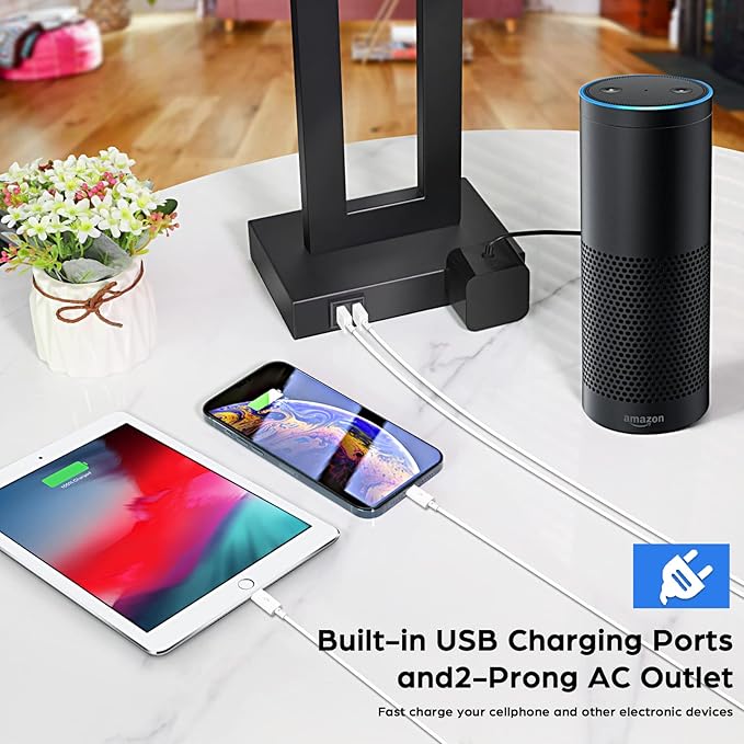 Set of 2 Modern Touch Control Table Lamps with 2 USB Ports, 22’’ Large Bedside Nightstand Lamps 3-Way Dimmable Desk Lamp with White Fabric Shade for Bedrooms Living Room Reading, 2 LED Bulbs Included