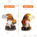 2PCS Garden Gnomes Statues Fall Gnome Decorations Outdoor Indoor Figurines Lights Fairy Garden Thanksgiving Home Decor