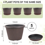 Large-Planter-Indoor-Outdoor Plant Pots, 14 inch 4 Pack Plastic Flower Pots with Saucer And Drainage Holes, Modern Garden Planters For Planting Medium Large Plants， Decorative Resin Garden Pots