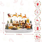 taman Christmas Village Collectible Buildings - Santa Claus Riding Sleigh with 3-Elk Warm Light Christmas Ornaments for Holiday Decorations