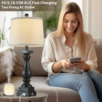 28" Tall Farmhouse Table Lamps with USB C+A Ports and AC Outlet, 3 Way Touch Control Rustic Bedside Lamps for Bedroom, Black Vintage Nightstand Lamps for Living Room Office