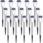DenicMic Solar Lights Outdoor 15 Pack Waterproof 6000K Cold White LED Stainless Steel Stake for Pathway Yard Garden Driveway Solar Powered Outside Decor