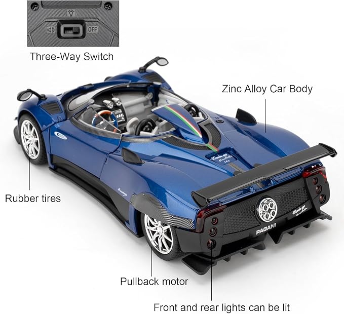 1/24 Car Model Compatible for Collectible Pagani Zonta HP Diecast Toy Car,Zinc Alloy Pull Back Cabriolet Vehicles Toy with Sound and Light for Adult Boys Girls (Blue)