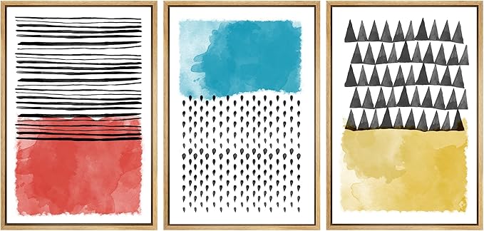 SIGNWIN Canvas Print Wall Art Squares and Abstract Line Art Geometric Line Illustrations Modern Art Mid-Century Modern Warm for Living Room, Bedroom, Office - 24"x36"x3 Natural