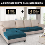 PrinceDeco Sectional Couch Covers 4 Pieces Couch Covers for Sectional Sofa Velvet Separate Sectional Couch Covers L Shape for Left/Right Chaise Sectional Couch(3 Seater + 1 Chaise,Deep Teal)