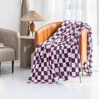 LOMAO Throw Blankets Flannel Blanket with Checkerboard Grid Pattern Soft Throw Blanket for Couch, Bed, Sofa Luxurious Warm and Cozy for All Seasons (Purple, 40"x50")