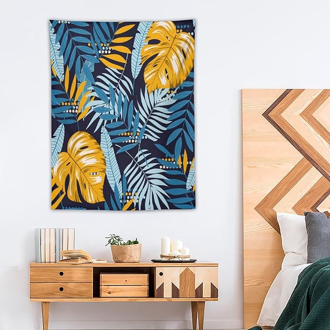 ICMOLYYENLO Palm Leaf Tapestry Wall Hanging, Tropical Leaves Plant Jungle Green Hawaiian Art Home Decor for Guest Bedroom Living Room Dormitory 30" x40