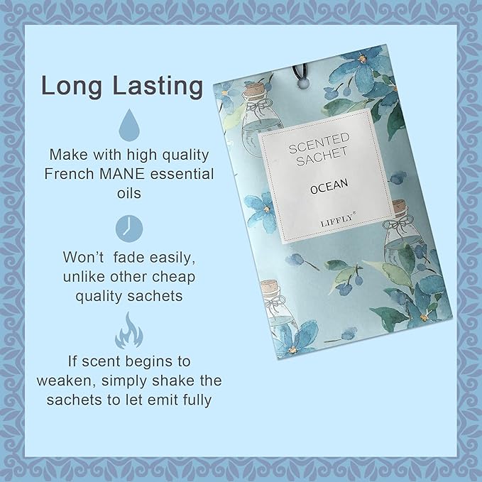 14 Packs Scented Sachets for Drawers and Closets Lavender Rose Jasmine Ocean Vanilla Sandalwood 6 Different Scent Gift Box