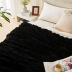Lotus Karen Faux Fur Blanket Black - Big Bubble Rabbit Fluff King Throw for The Bed Large Fluffy Fuzzy Cozy Thick Furry Plush Shaggy Blankets 108x90 Inches
