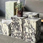 Luxury Marble Side Table,Square End Table for Modern Sofa and Bed, Living Room, Sofa, Bedroom（Calacatta Viola）