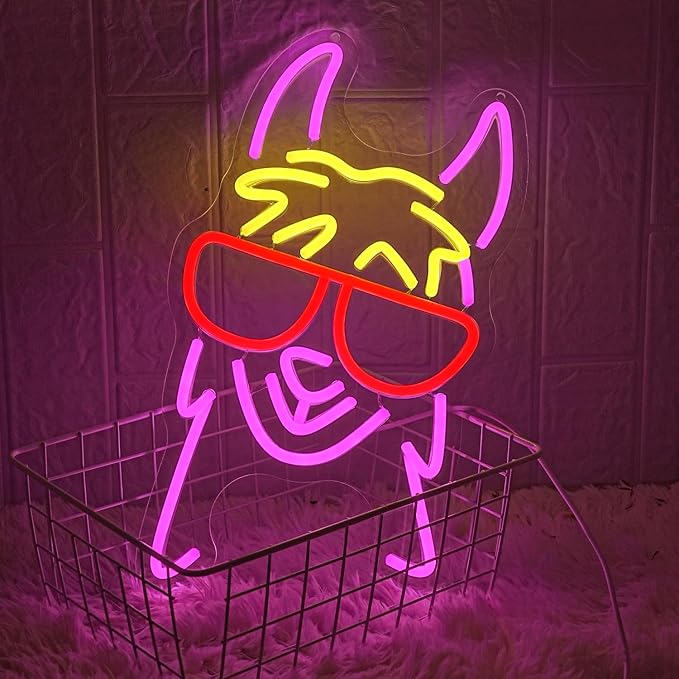Llama With Red Glasses Neon Sign for Wall Decor Llama Neon Light Cool Animal Neon Light Sign Dimmable USB Powered Colorful LED Neon Sign for Bedroom Zoo Home Bar Pub Animal Lover Restaurant