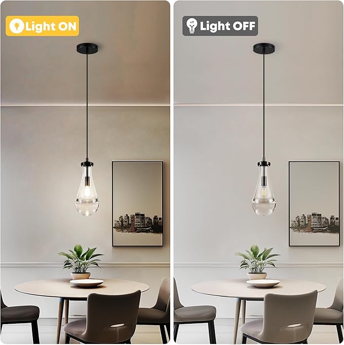 2 Pack Pendant Light for Kitchen Island, Raindrop Black Modern Crystal Glass Pendant Lights, Pendant Lights in Kitchen Island, E12 Bulb Indoor Island Pendant Lights,for Dining Room,Living Room