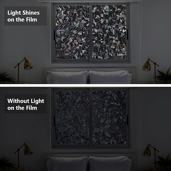 LEMON CLOUD Window Privacy Film Total Blackout Decorative Window Film, Static Cling Darkening Frosted Glass Covering 100% Opaque Removable for High Privacy, Black Half Moon Anti-UV(11.8 x 78.7 Inch)