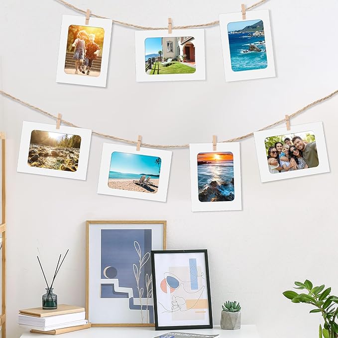 Janlaugh 100 Pcs Paper Photo Frames 4x6 White Paper Picture Frame with 100 Clip 10 String Kit DIY Hanging Cardboard Photo Holder Back to School Wall Decor Wedding Home