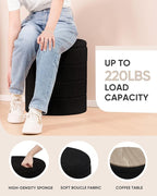 B FSOBEIIALEO Ottoman with Stroage, Round Sherpa Storage Ottoman Stool, Boucle Foot Rest 14.6"x14.6"x17.7"（Black