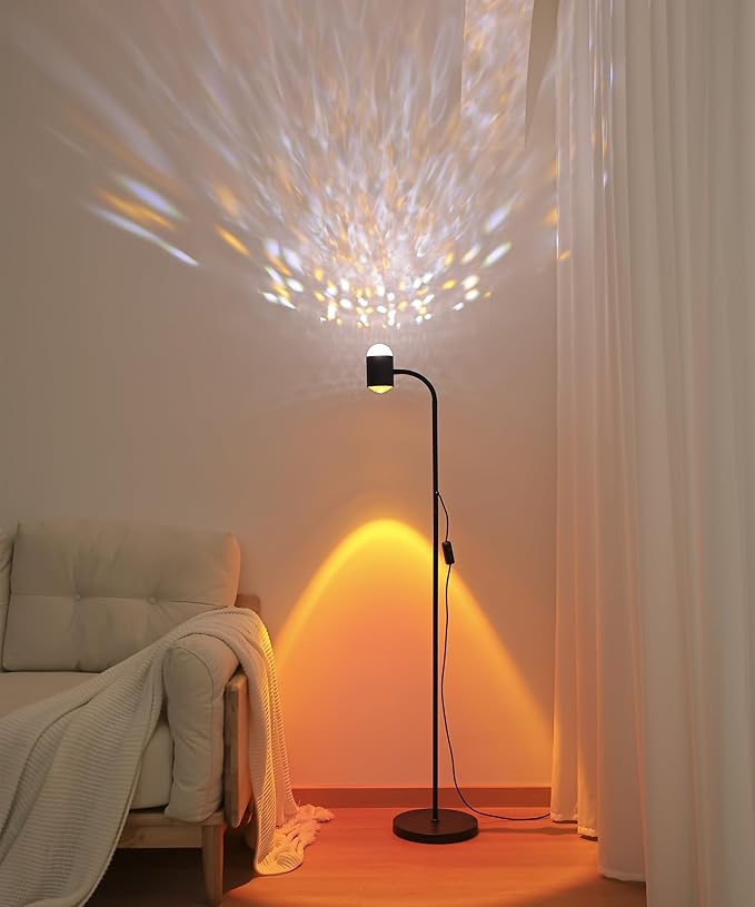 Sunset projection lamp, dual head sunset lamp with water ripple vertical Floor light, replaceable filter 360 ° rotating LED Atmosphere lights 3 color color changing living room sunset floor lamp