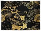 HZOHNAGO Japanese Tapestry Gold Flowers Umbrella Fan Pattern Printed Wall Tapestry Painting Wall Hanging for Bedroom Living Room Dorm 80" W x 60" H